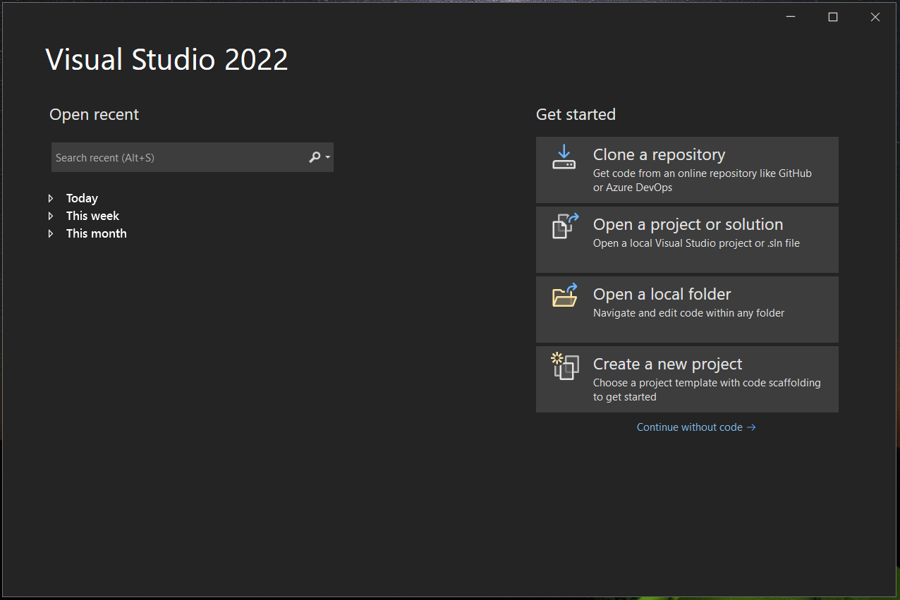 open MS Visual Studio